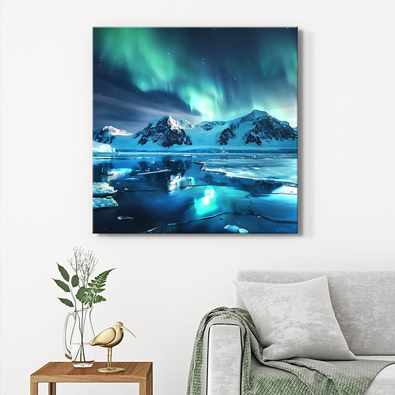 Aurora Icy Mountains Wall Painting