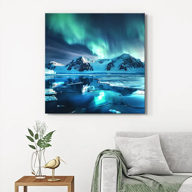 Aurora Icy Mountains Wall Painting media 1