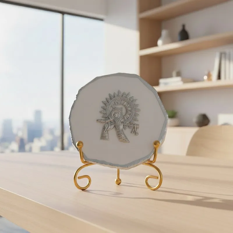 Divine Murli Aura Agate Showpiece With Stand - White media 5