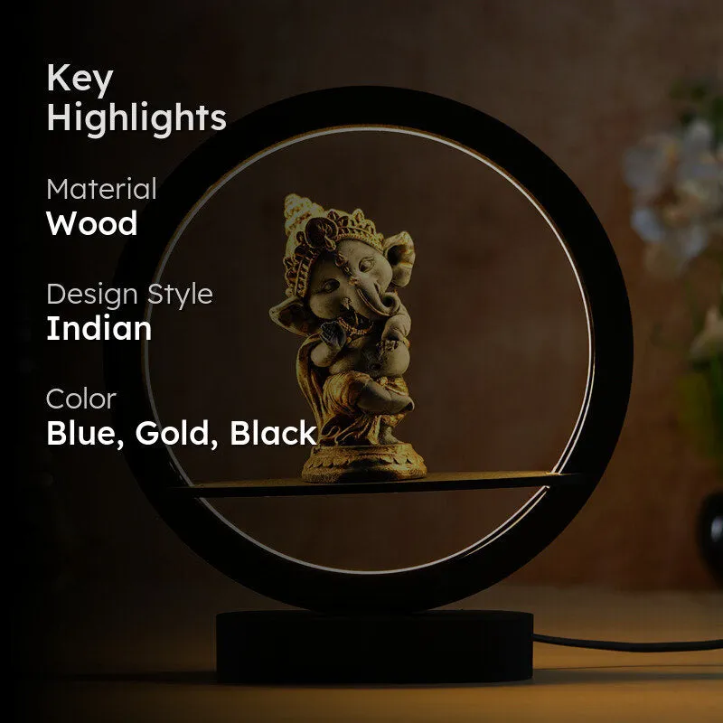 Bal Ganesha LED Wooden Table Lamp - Blue media 2