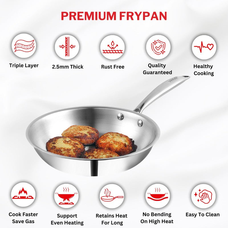 Vinod Silvra Stainless Steel Frying Pan - 2200 mL/19 Inches media 7
