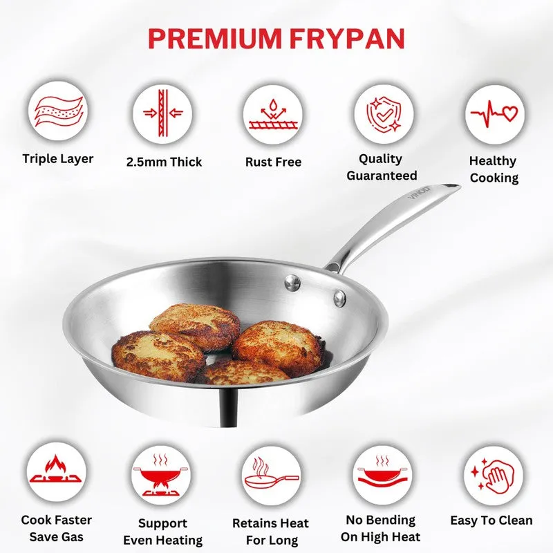 Silver frying pan with browned patties and feature icons displayed above it.