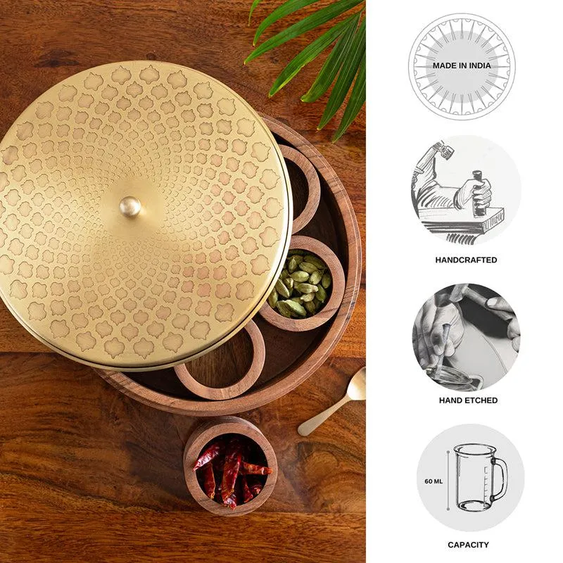 Diwan-E-Spice Sheesham Wood Wood & Brass Masala Box - 60 ML media 6