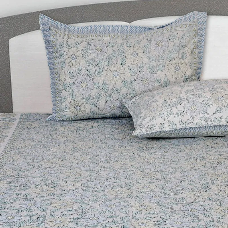 Niagra Floral Cotton Bedsheet (Blue) - 144 TC media 4