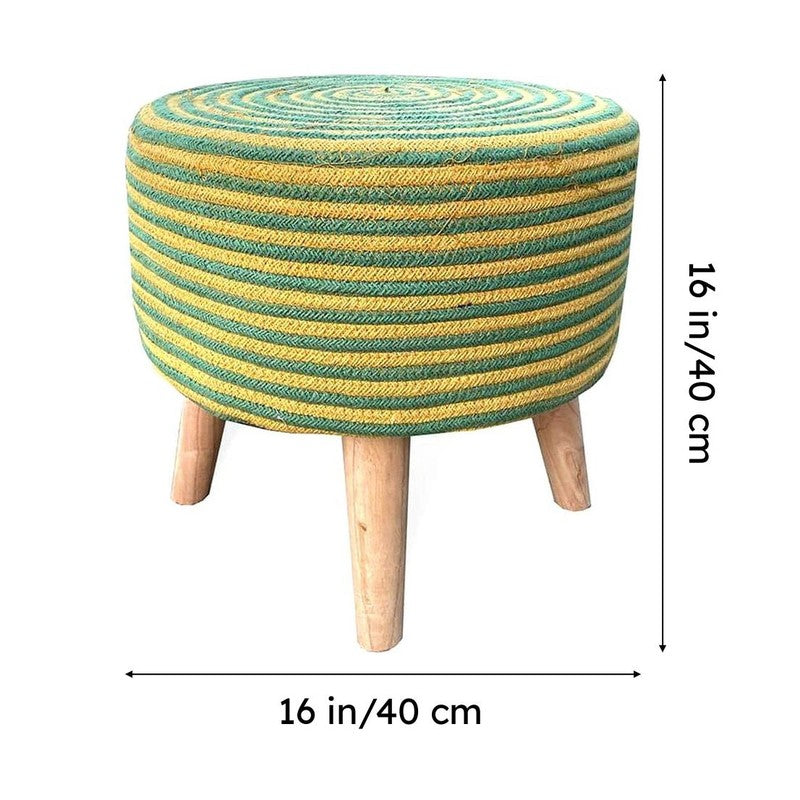 Junis Striped Juco Ottoman - Green & Yellow media 7