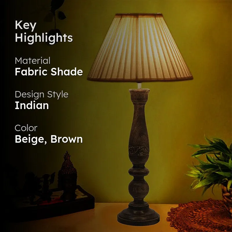 Nihara Ray Wooden Fabric Table Lamp - Beige,Brown media 2