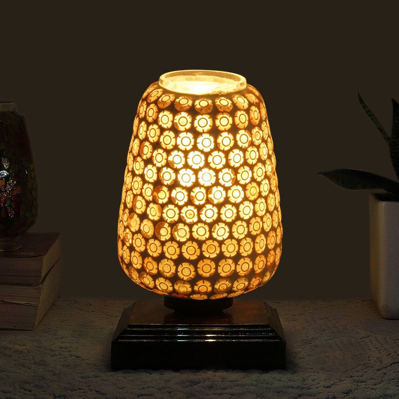 Miraelle Glass Table Lamp With Wooden Base - Multicolor
