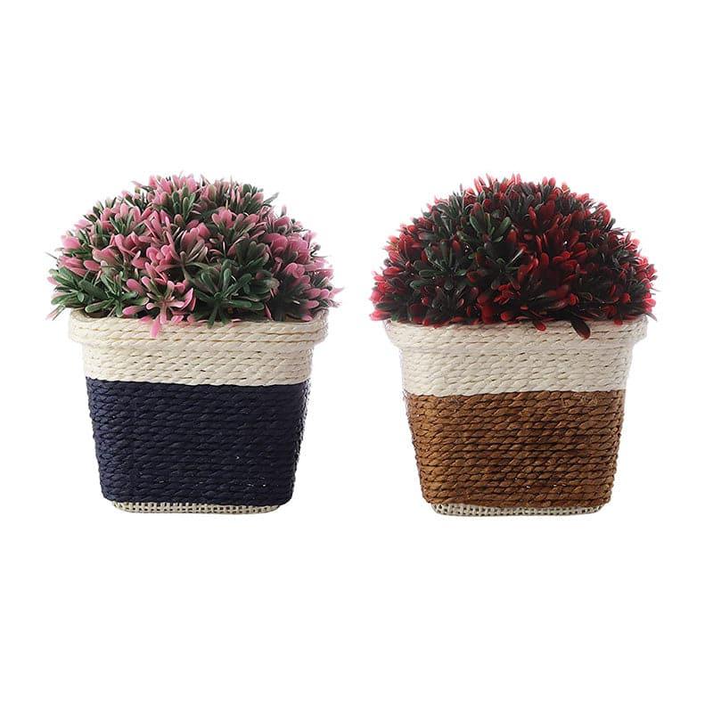 Faux Rose Bush Artificial Plant In Basket Pot (Blue & Brown) - Set of Two media 4