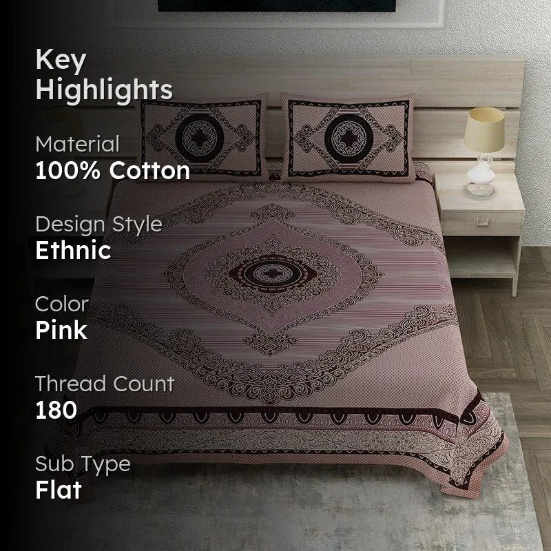 Vanya Velvet Ethnic Cotton Bedsheet (Pink) - 150 TC media 2