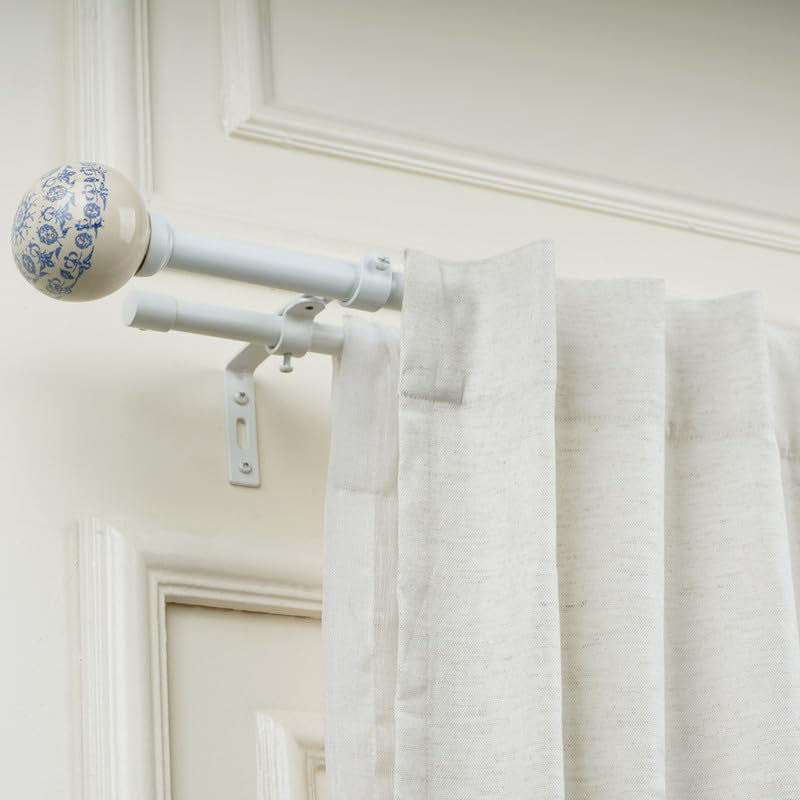 Vintage Fleur Duo Extendable 1" Double Curtain Rod With Round Finial & Brackets media 3