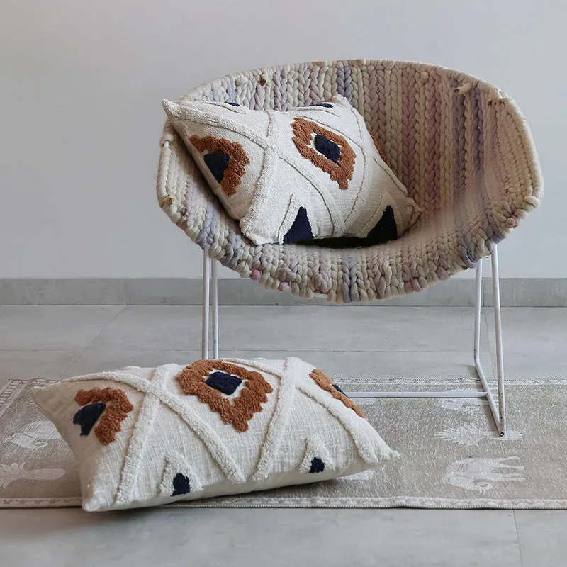 India Circus Terra SpadesTufted Cotton Cushion Cover (White & Brown)- Set Of Two media 1
