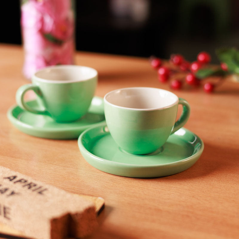 Blush & Brew Cup &Saucer (Mint/100 mL) - Four Piece Set
