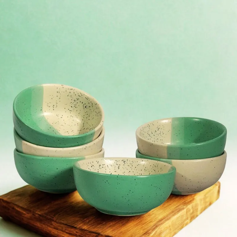 Opuluxe Ceramic Snack Bowls (Beige,Green, 200 mL Each) - Set Of Six media 3