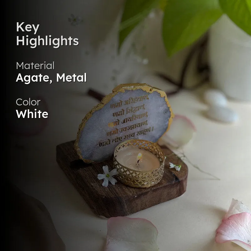Namokar Handcrafted Agate Religious Accent With Tealight Candle Holder - White media 2