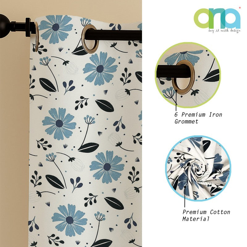 BloomSpry Cotton Curtains (blue,black) - Set Of Three media 6