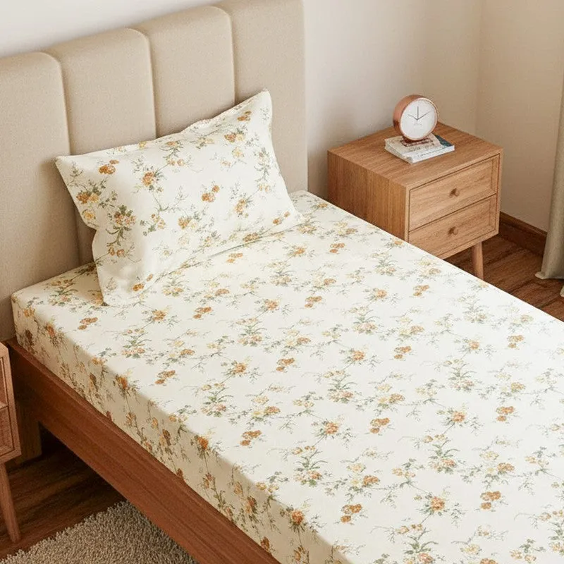 Esmeralda Floral Printed Cotton Bedsheet (Yellow) - 180 TC media 3