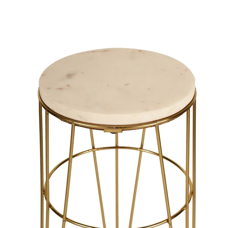 Marble Top Aluminum Side Table (Gold) - Large media 6
