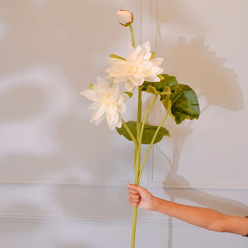 Faux Artificial Plastic Lotus Flower Stem(White) - 55 CM media 1