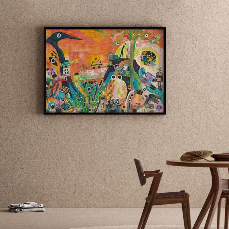 Abstract Zootopia Canvas Wall Painting - Black Frame