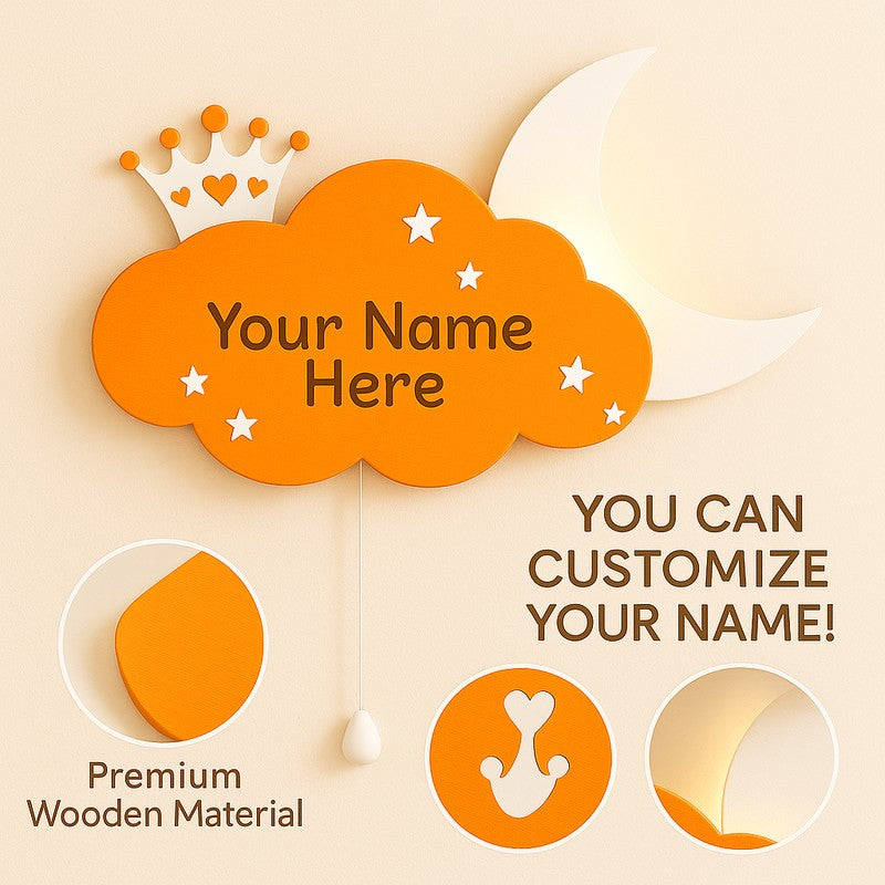 Sleepy Night Sky Cloud Battery Operated MDF Wall Lamp - Orange media 6