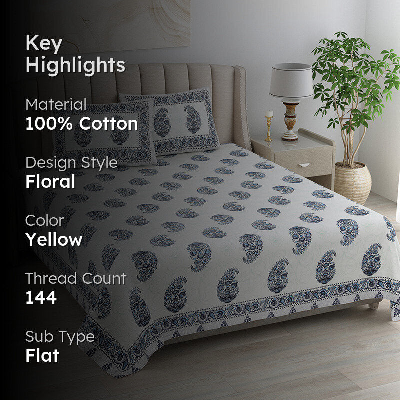 Paisley Dream Cotton Bedsheet (Grey) - 144 TC media 2