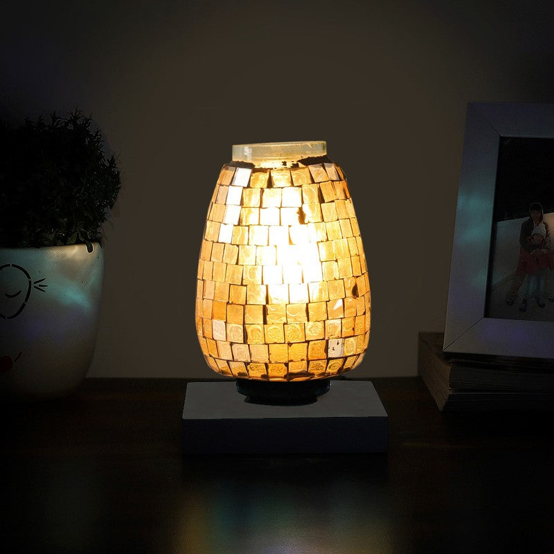 Crysteeva Mosaic Glass Table Lamp With Wooden Base