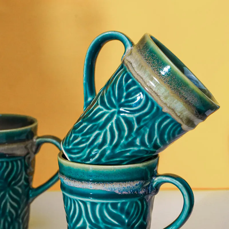 Ceramuse Ceramic Coffee Mug (300 mL Each/Teal Green) - Set of Eight media 3