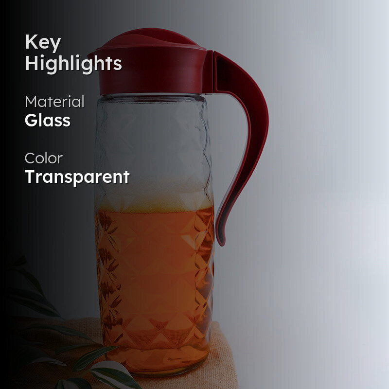 Domana Crystal Transparent Jug With Lid (Red) - 1600 ML media 2