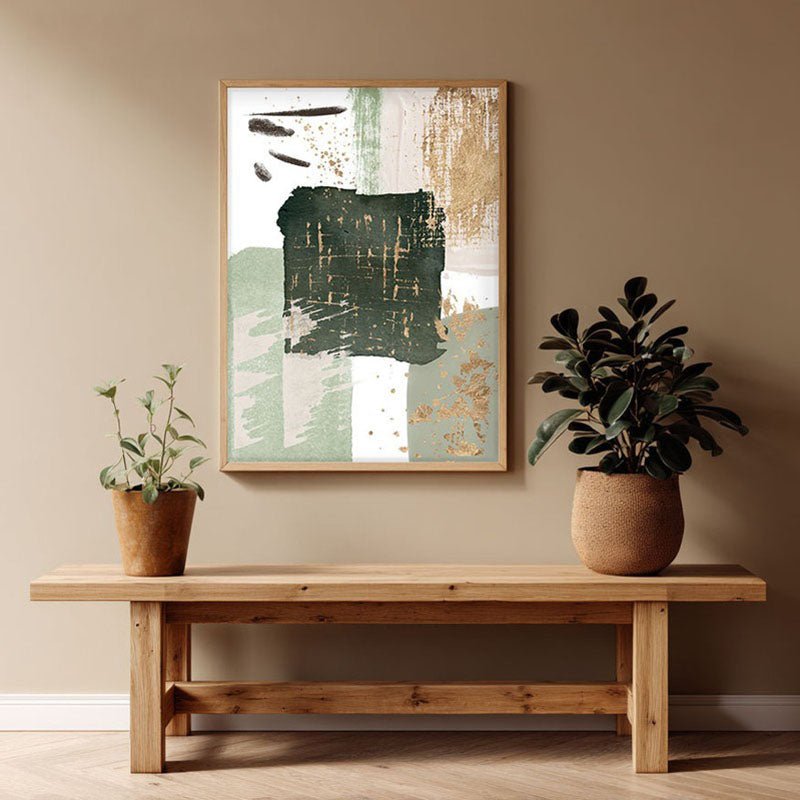 Slate & Sage Framed Canvas Archival Canvas Wall Painting - Natural Brown Frame