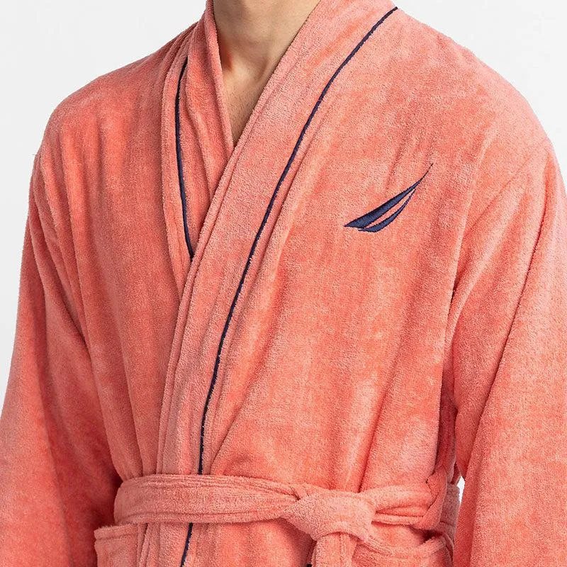 Nautica Men's Cashmere Dreams Cotton Bath Robe - Coral media 6