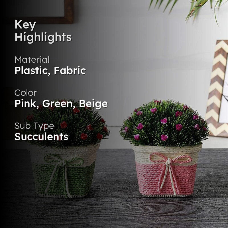 Faux Rose Bush Artificial Plant In Basket Pot (Green & Pink) - Set Of Two media 2