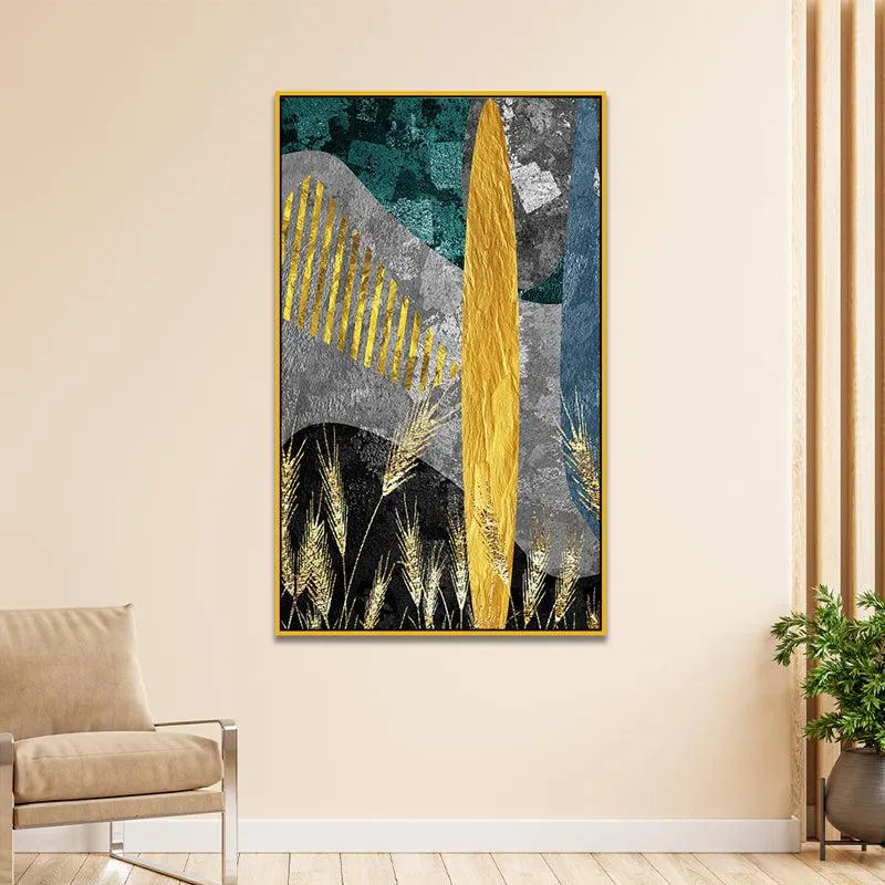 Indigo Eclipse Abstract Canvas Wall Painting With Frame - Gold media 1