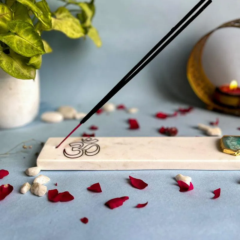 Om Marble Incense Holder With Agate Plating - Green media 3