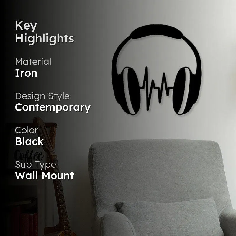Headphones Black Iron Wall Accent media 2