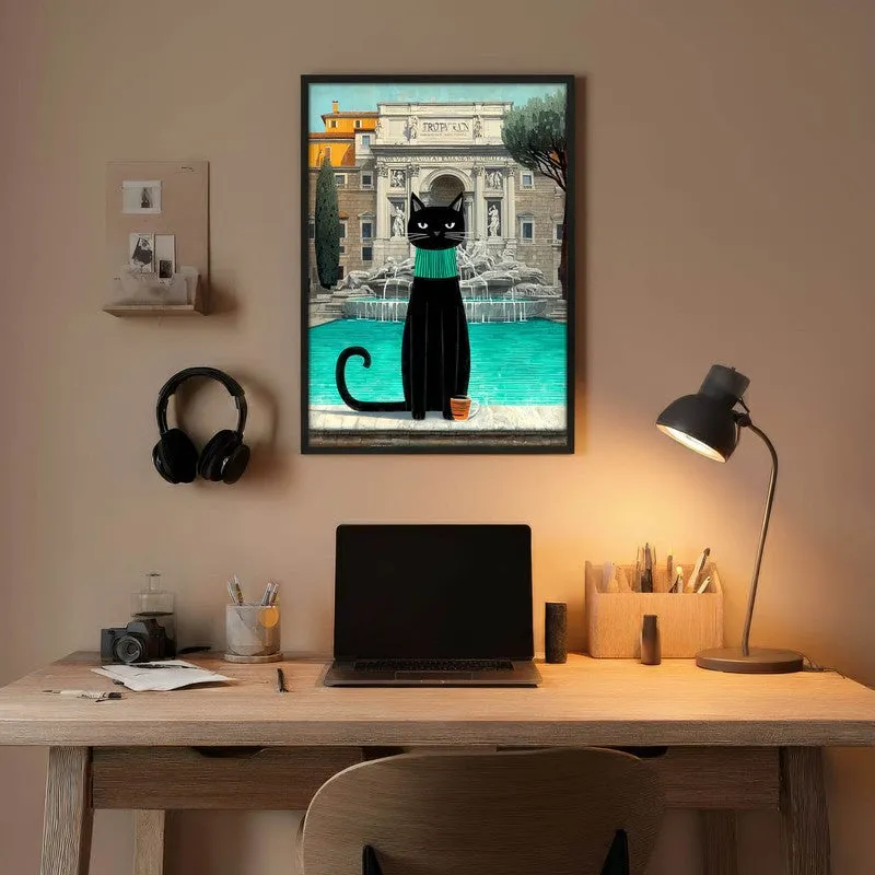 Heritage Coffee Cat Wall Painting With Frame media 6