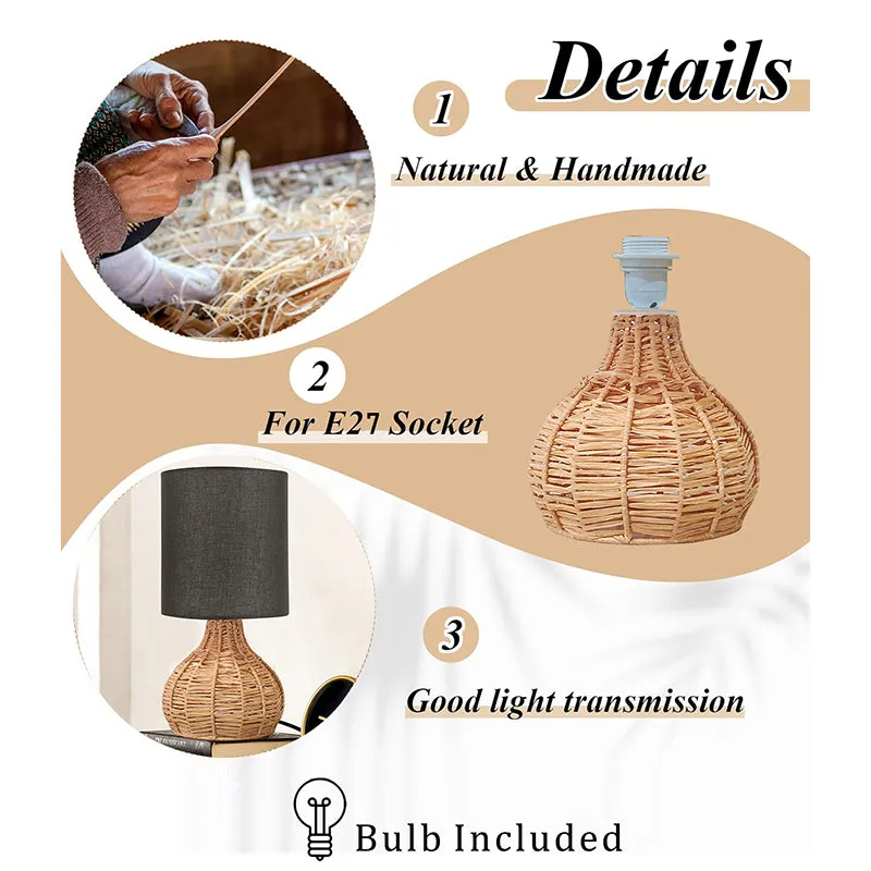 Palladian Edge Raffia Fabric Table Lamp - Black,Brown media 4