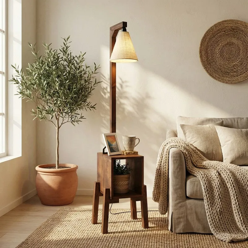 Dreyfus Wooden Floor Lamp With Shelf media 1
