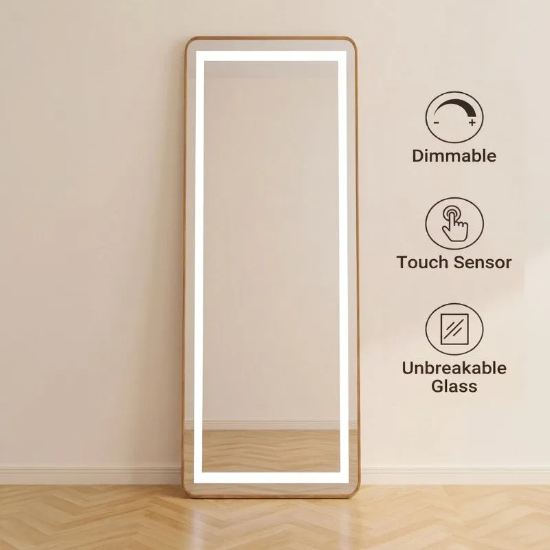 Full-length LED mirror with a bright rectangular light border