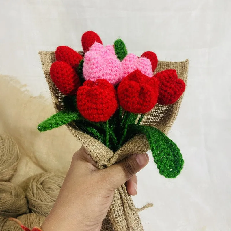 Crochet Handmade Rose Bouquet (Red,Pink) - Set of Twelve media 6