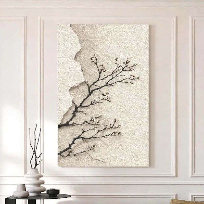 Abstract branch canvas wall art displayed on a white panelled wall