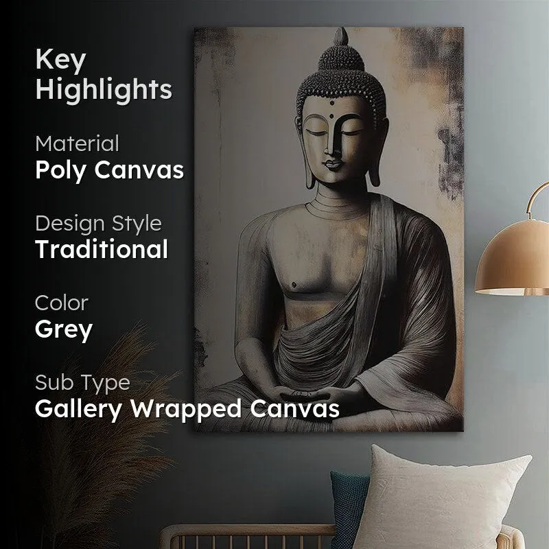 Serene Meditation Poly Canvas Wall Painting - Grey media 2