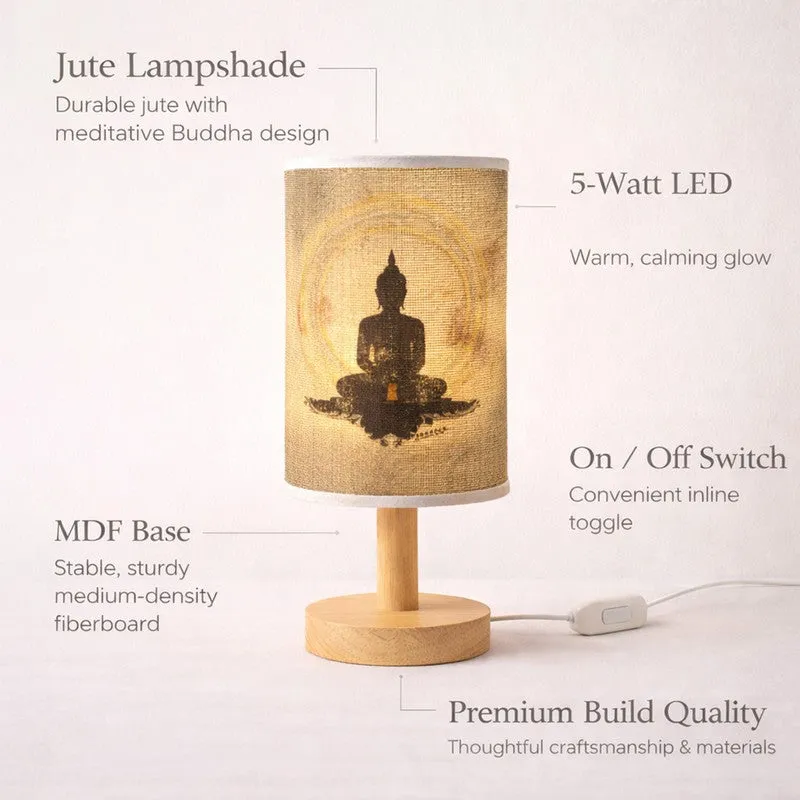 Meditating Buddha Jute & Wooden Table Lamp - Beige media 8