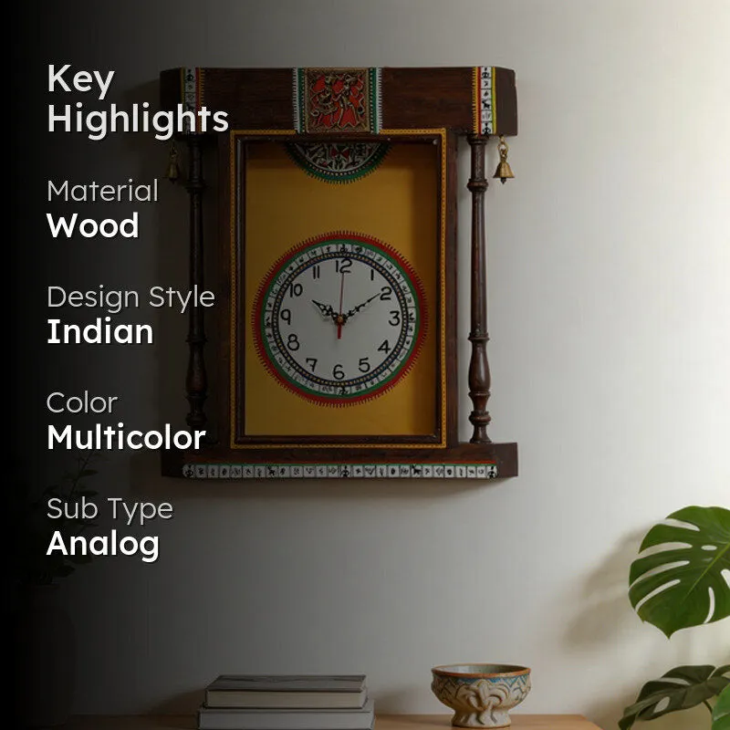 Inba Handcrafted Warli Wall Clock - Yellow - 2