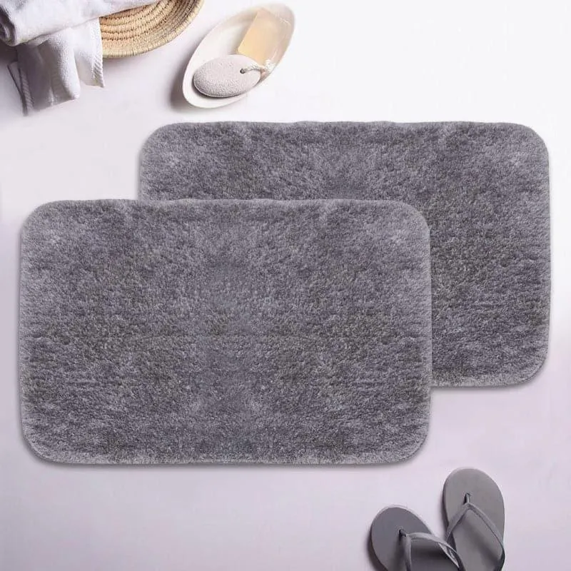Foot Mate Anti Slip Polyester Bathmat (Grey) - Set Of Two media 1