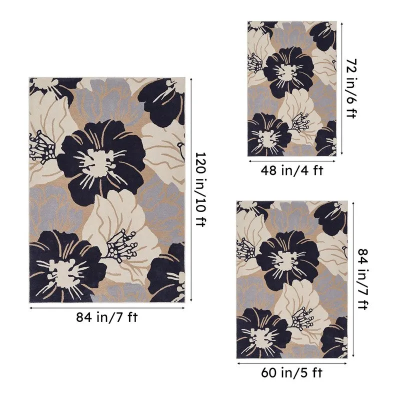 Anrion Hand Tufted Floral Wool & Nylon Carpet - Navy Blue media 15