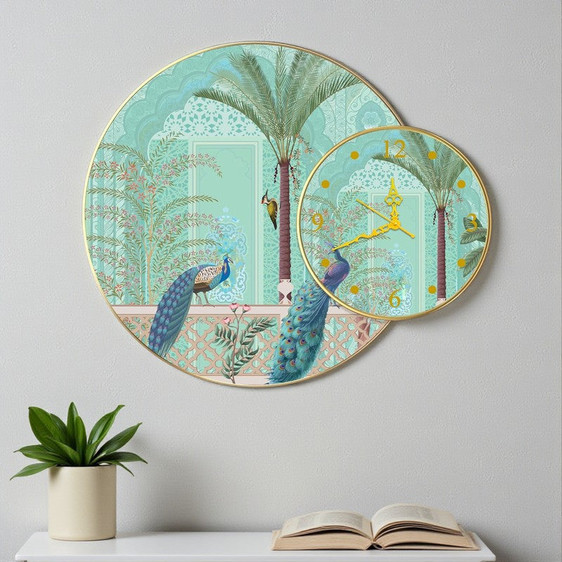 Peacock Rest Wall Art With Analog Clock media 2
