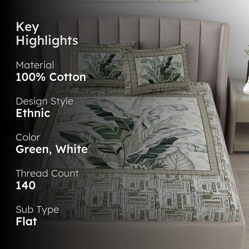 Little Explorers Floral Cotton Bedsheet (Green) - 140 TC media 2
