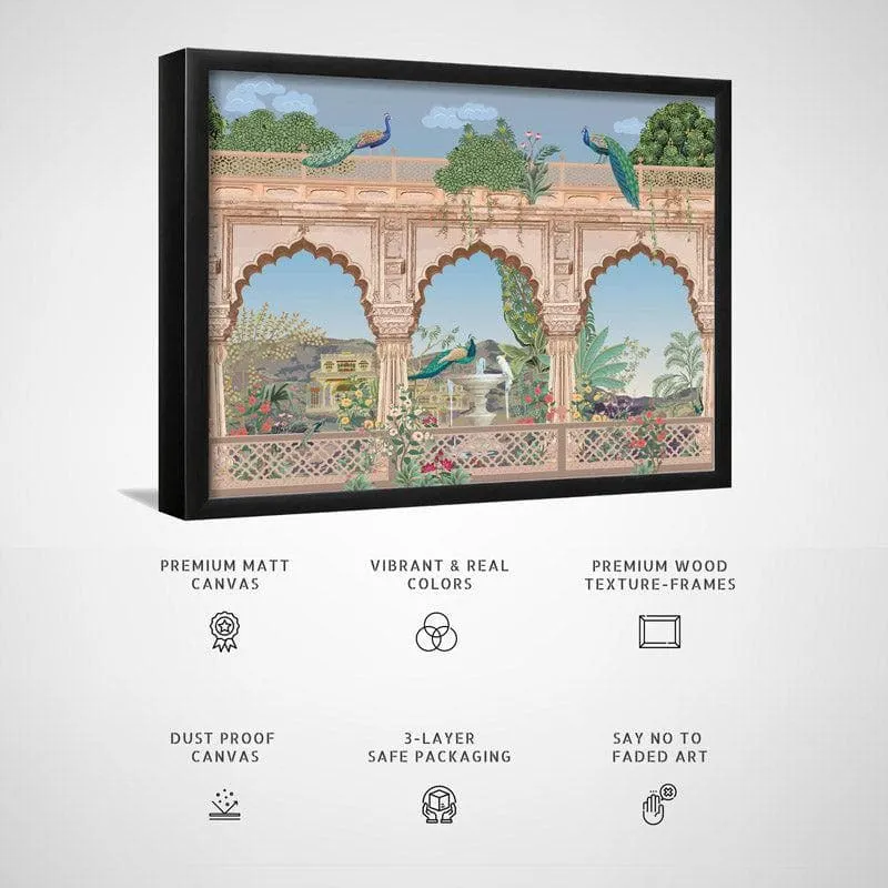 Regal Mughal Heritage Garden Canvas Wall Painting - Black Frame media 6