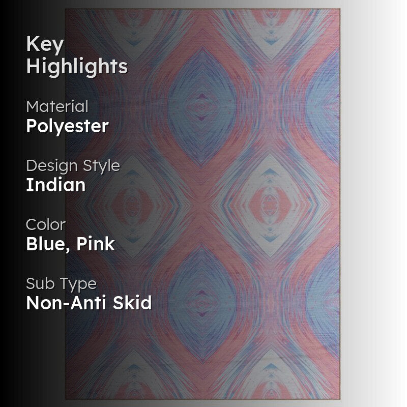 Durin Abstract Polyester Anti-Skid Carpet - Blue & Pink media 2