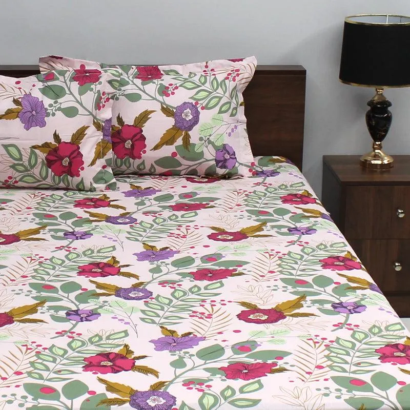 Yahvi Floral Cotton Bedsheet (Pink) - 110 TC media 1